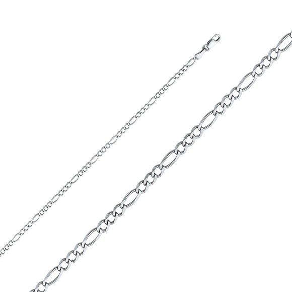 14K White 2.7mm Figaro 3+1 Concave Chain - 20"